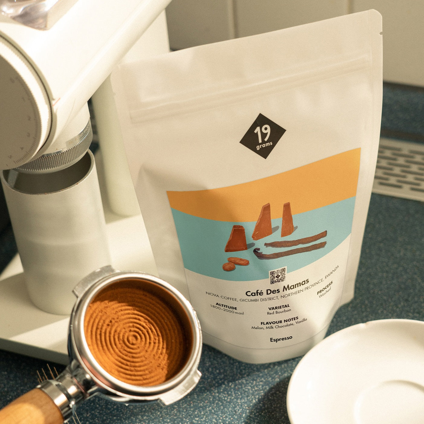 19grams Café des Mamas Espresso Kaffeebeutel aus Ruanda – Red Bourbon, Gicumbi District – Melone, Milchschokolade, Vanille – Specialty Coffee Moodshot