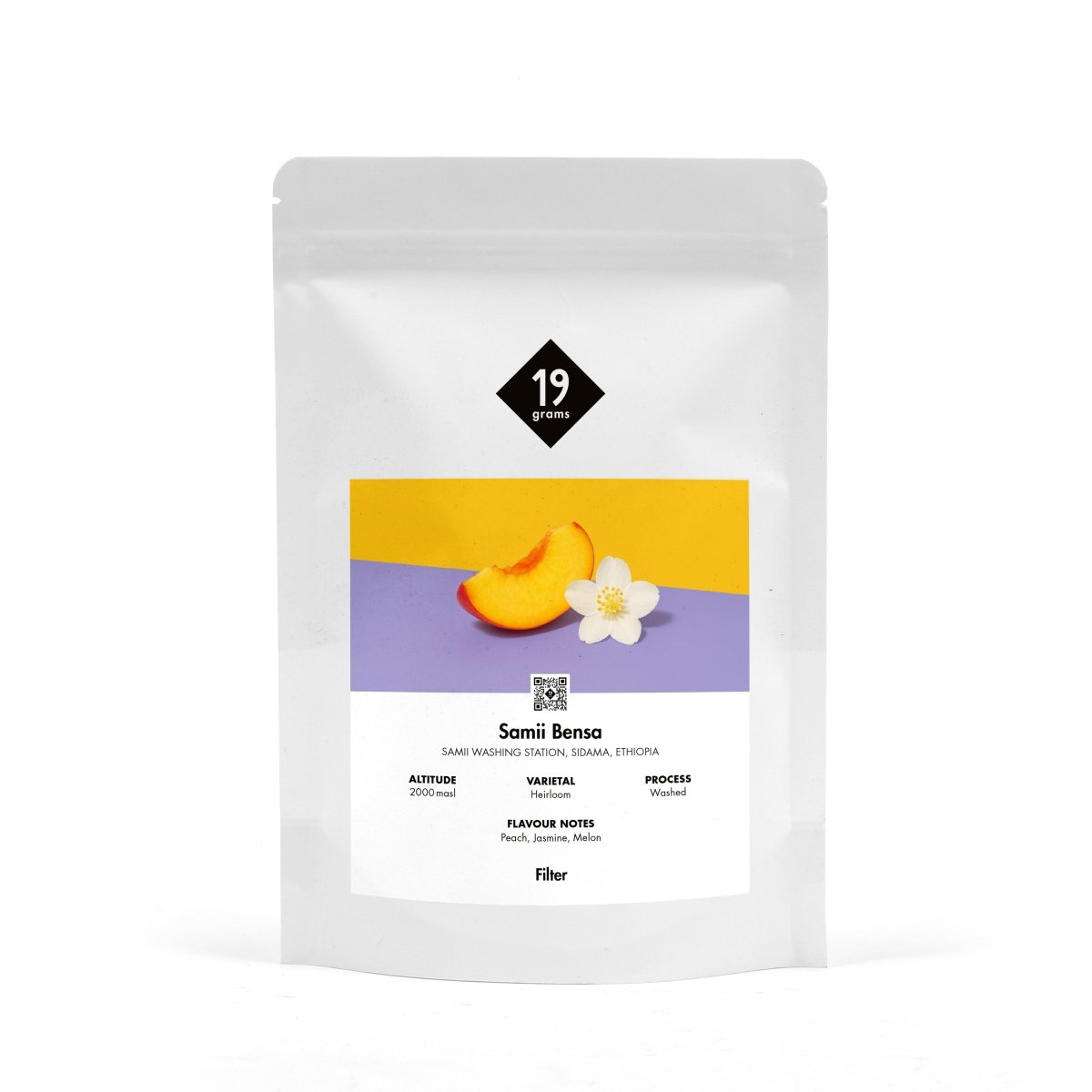 19grams Samii Bensa Filter Kaffee mit Pfirsisch und Jasminblüte abgebildet