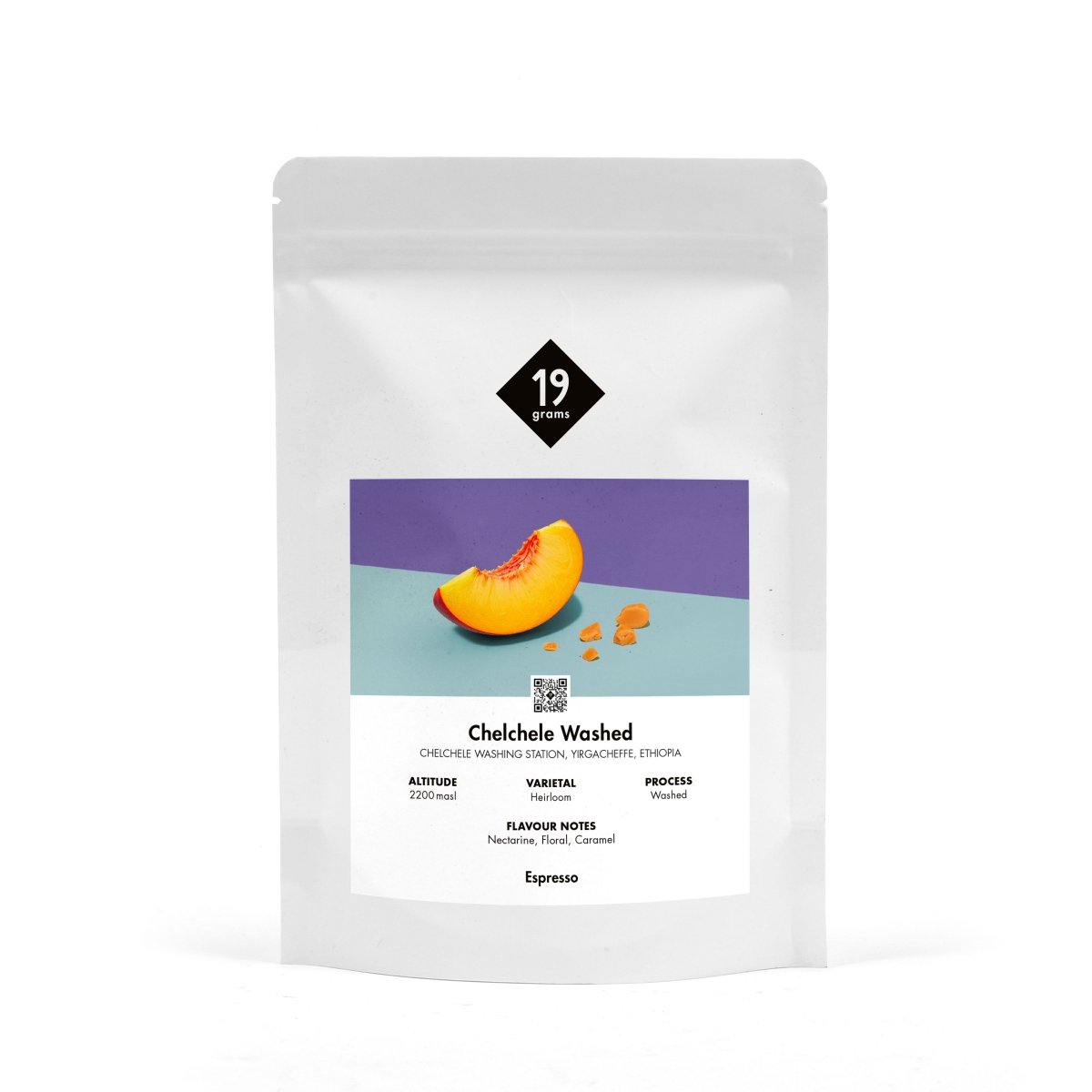 19grams Chelchele Washed Espresso Kaffeebohnen in der 250g Tüte mit Noten von Nektarine und Karamell