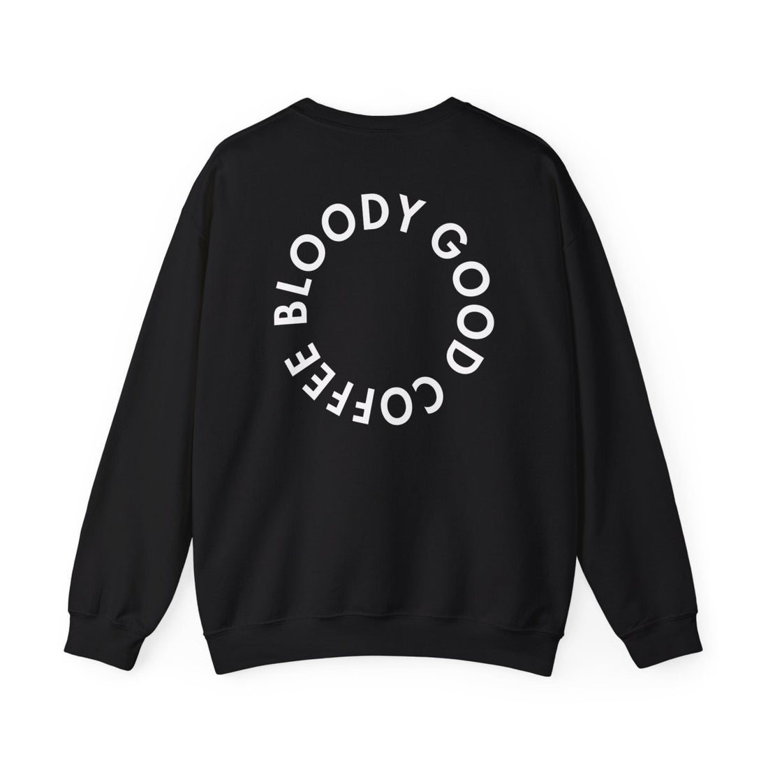 19grams schwarzes Sweatshirt mit Bloody Good Coffee Aufdruck auf dem Rücken, Rückansicht