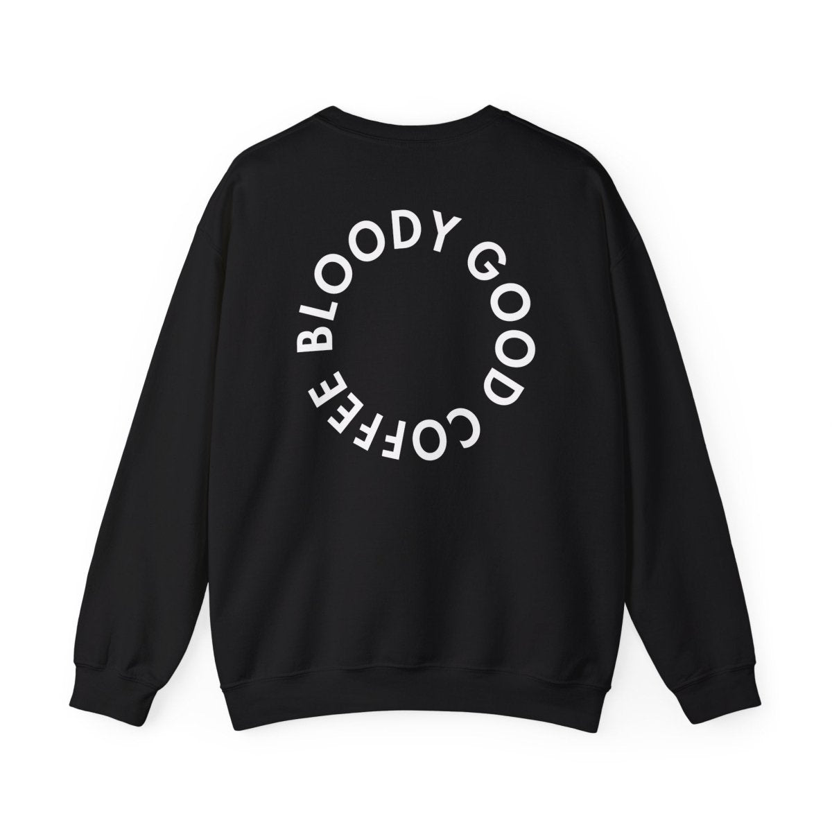 19grams schwarzes Sweatshirt mit Bloody Good Coffee Aufdruck auf dem Rücken, Rückansicht