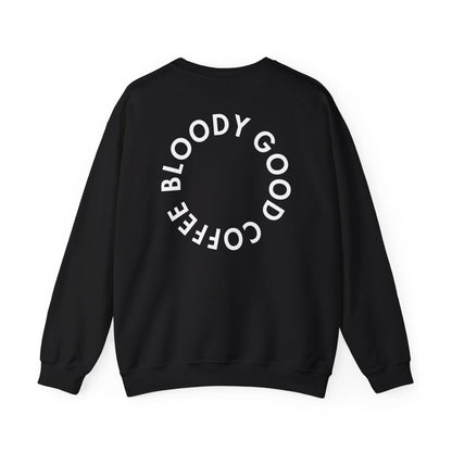 19grams schwarzes Sweatshirt mit Bloody Good Coffee Aufdruck auf dem Rücken, Rückansicht