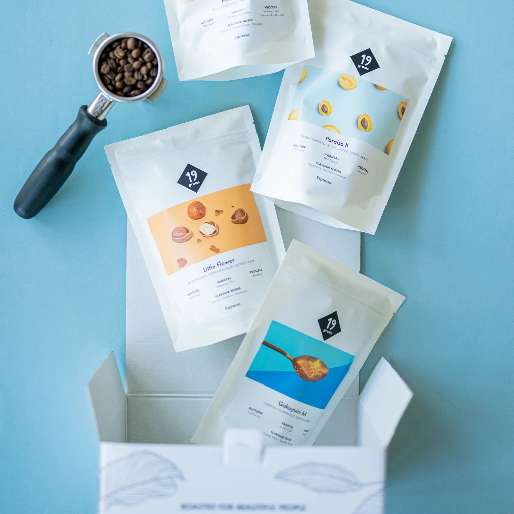 19grams Espresso Probier-Geschenkbox mit mehreren Specialty Coffee Sorten – Kaffeebeutel Probierset als Geschenk von 19grams.live Roasters Berlin