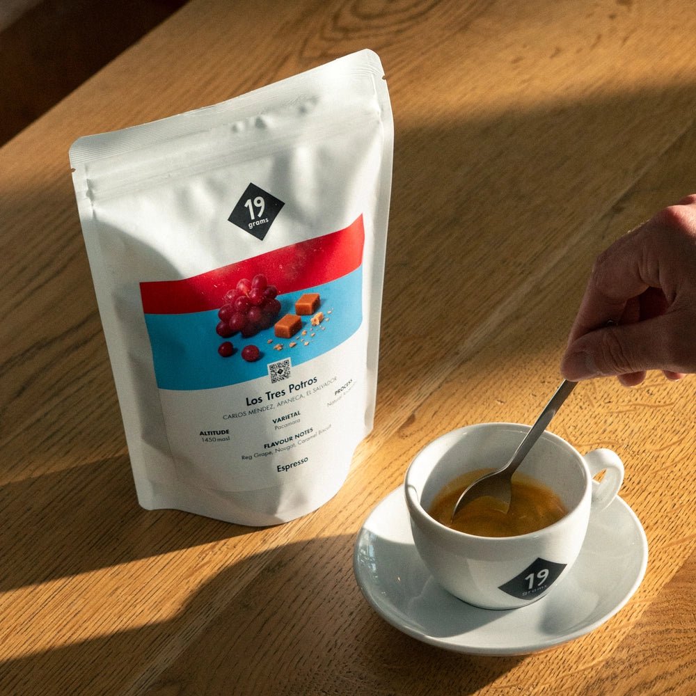 19grams Los Tres Potros Espresso aus El Salvador mit doppeltem Espresso an der Seite – Specialty Coffee Berlin