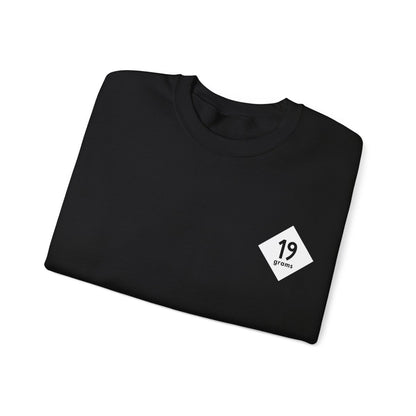 19grams schwarzes Sweatshirt gefaltet mit 19grams Logo auf der linken Brust