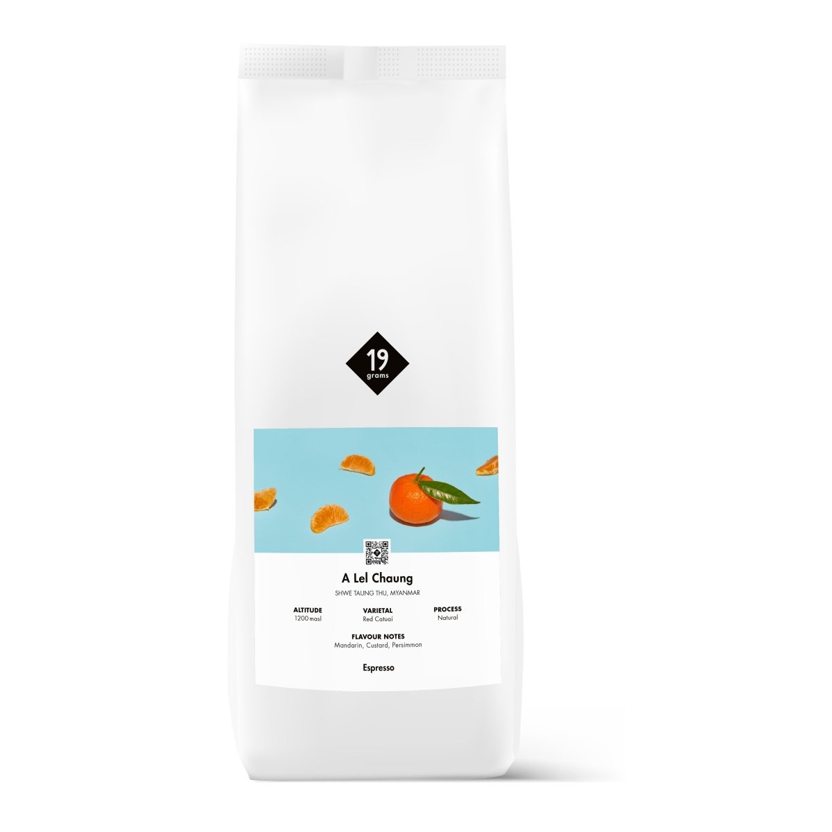 19grams Al El Chung Espresso 1kg Kaffeebeutel – Specialty Coffee Produktmockup, geröstet von 19grams.live Roasters Berlin