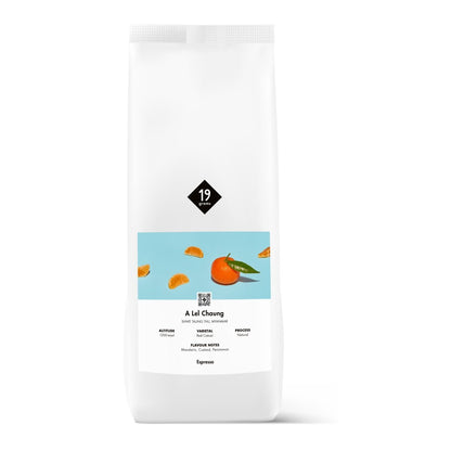 19grams Al El Chung Espresso 1kg Kaffeebeutel – Specialty Coffee Produktmockup, geröstet von 19grams.live Roasters Berlin