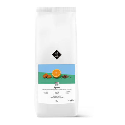 19grams Aponte Filter 1kg Kaffeebeutel – Honey Caturra, Resguardo Aponte Nariño – Himbeere, Honig, Veilchen, Specialty Coffee Mockup