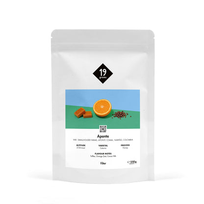 19grams Aponte Filter 250g Kaffeebeutel – Honey Caturra, Resguardo Aponte Nariño – Himbeere, Honig, Veilchen, Specialty Coffee Mockup