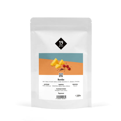 19grams Bombe Specialty Coffee Espresso – Kaffeebeutel Produktmockup, Espresso 250g, Kaffeerösterei Berlin