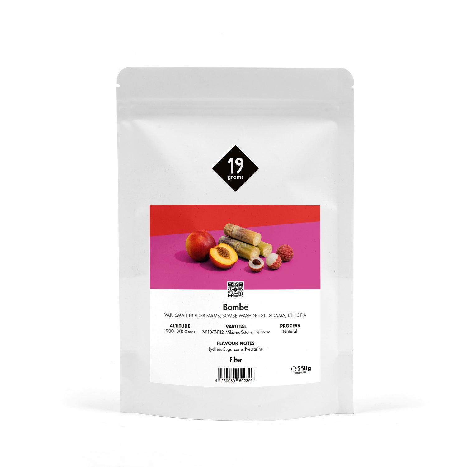19grams Bombe Specialty Coffee Filter – Kaffeebeutel Produktmockup, Filterkaffee 250g, Kaffeerösterei Berlin