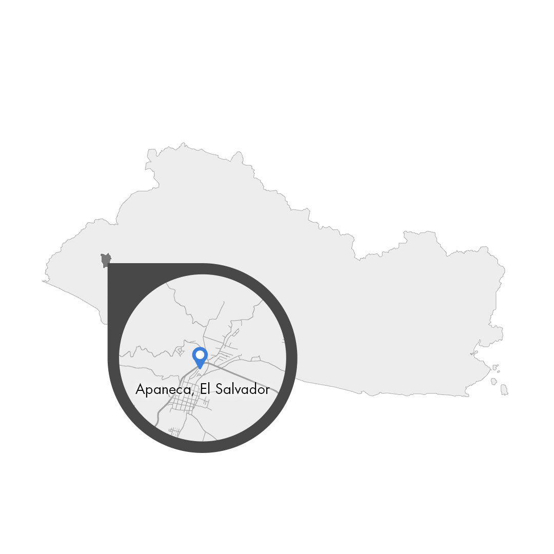 Herkunftskarte von El Salvador mit Vergrößerung der Kaffeeanbauregion Apaneca und Standortmarkierung
