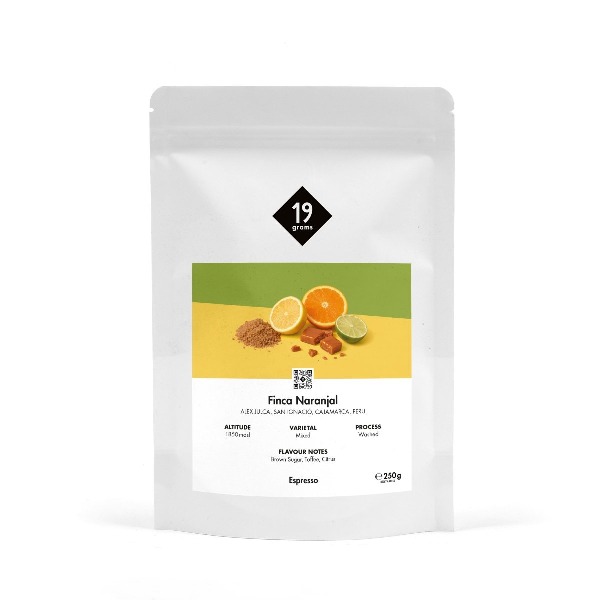 19grams Finca Naranjal Espresso 250g Kaffeebeutel – Washed, Peru – Orange, Lime, Brown Sugar
