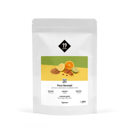 19grams Finca Naranjal Espresso 250g Kaffeebeutel – Washed, Peru – Orange, Lime, Brown Sugar
