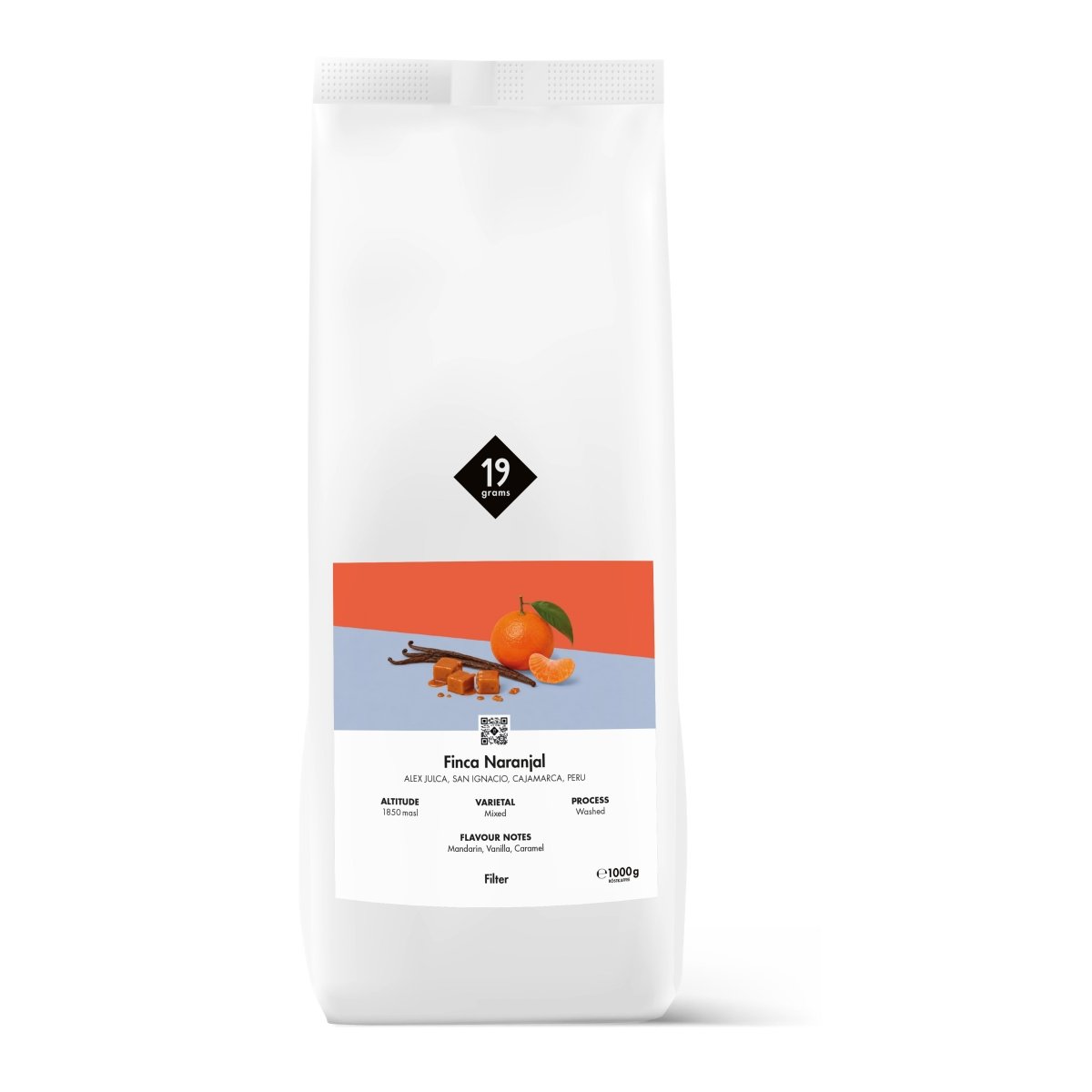 19grams Finca Naranjal Filter 1kg Kaffeebeutel – Washed, Peru – Orange, Vanilla, Caramel

