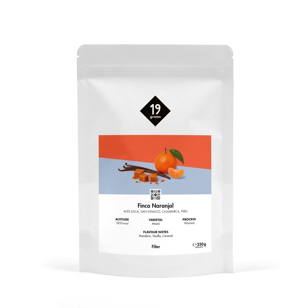 19grams Finca Naranjal Filter 250g Kaffeebeutel – Washed, Peru – Orange, Vanilla, Caramel
