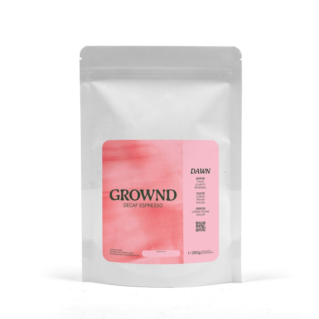 GROWND Decaf Dawn – Label Vorderansicht entkoffeinierter Kaffee Specialty Coffee