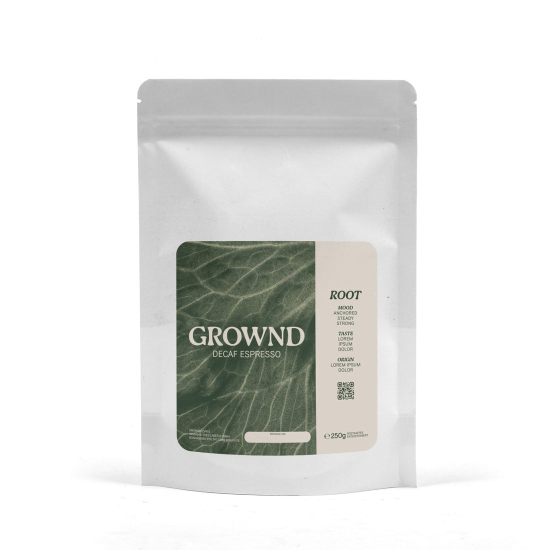 GROWND Decaf Root – Label Vorderansicht entkoffeinierter Kaffee Specialty Coffee
