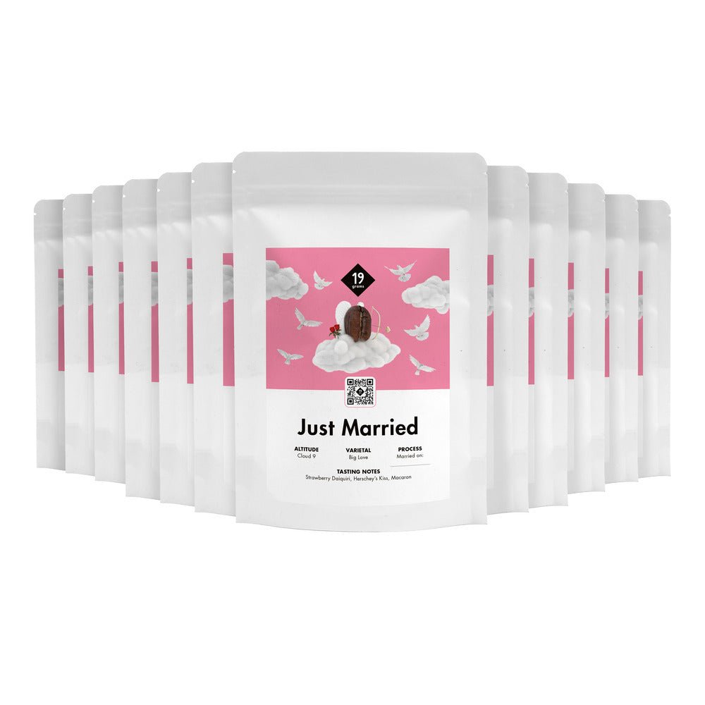 19grams Just Married Kaffeebeutel 12er-Set – Hochzeits-Specialty Coffee als Gastgeschenk, Edition von 19grams.live Roasters Berlin