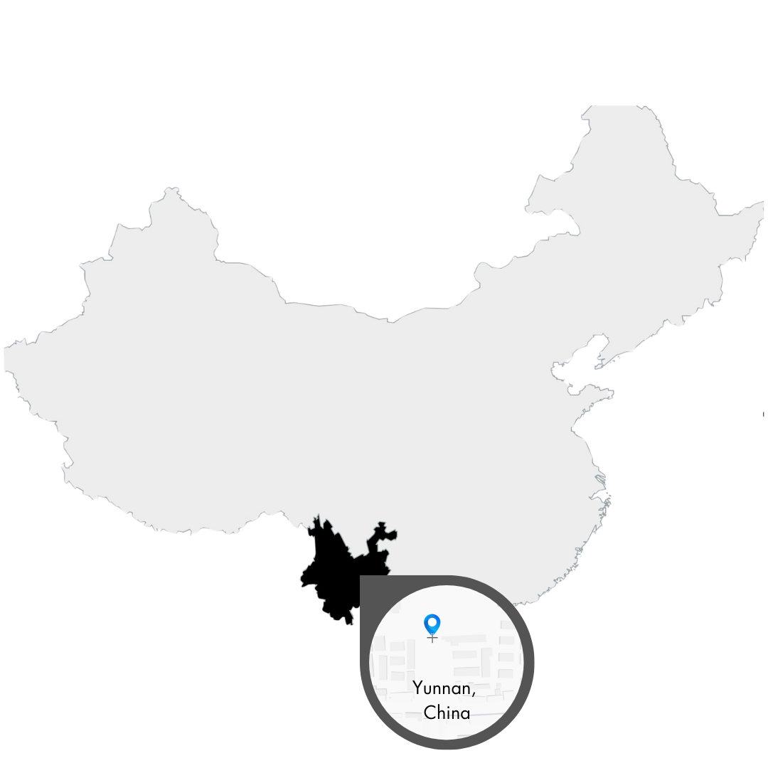 19grams Karte China – Yunnan als Kaffeeregion des Kong Que markiert, Herkunftskarte von 19grams.live Roasters Berlin