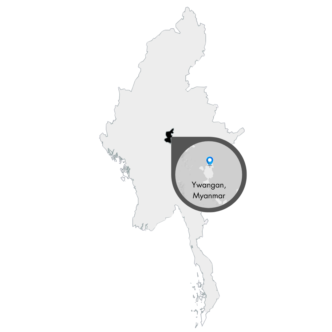 19grams Karte Myanmar – Ywangan als Kaffeeregion der Kaffeefarm A Lel Chaung markiert, Herkunftskarte von 19grams.live Roasters Berlin