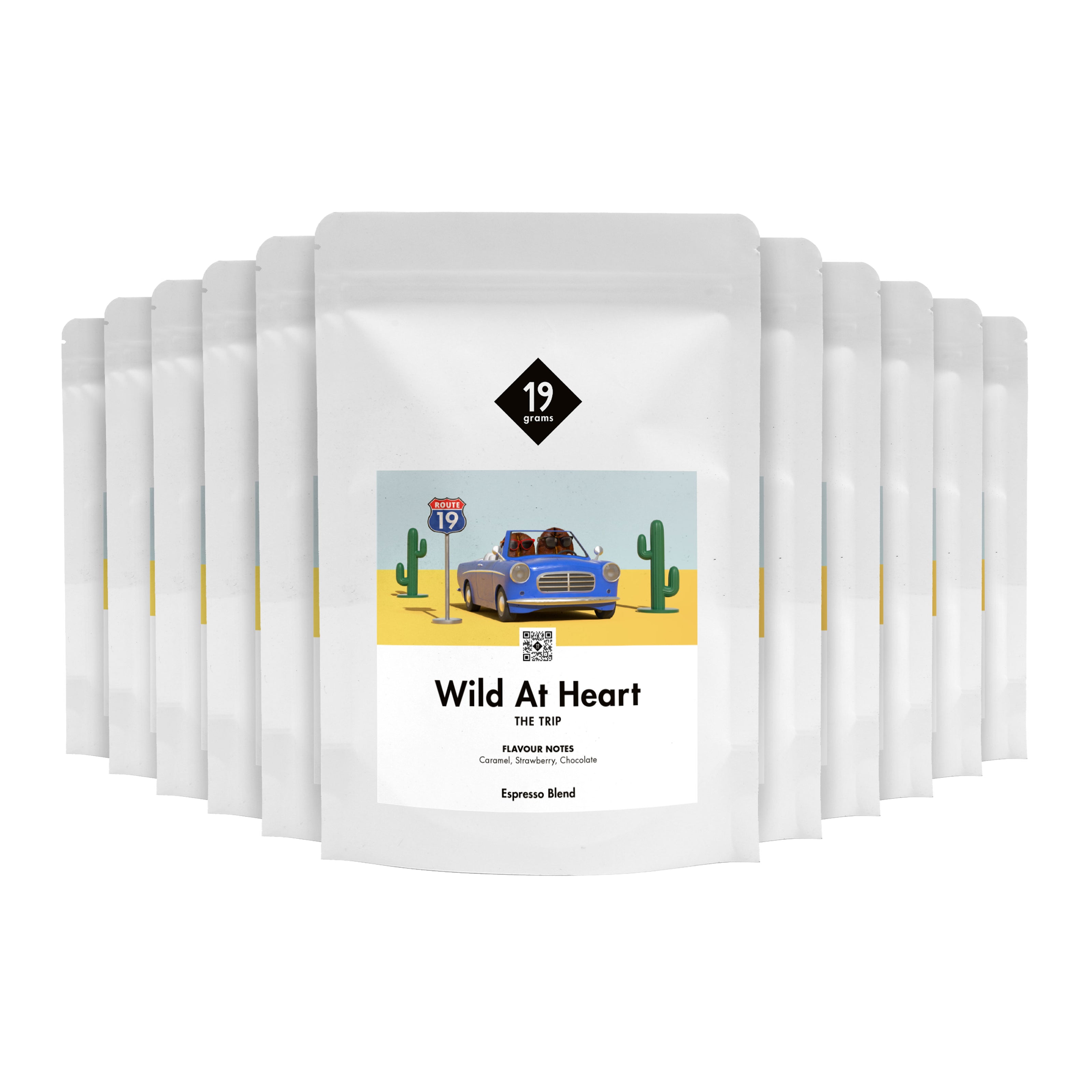 19grams Wild at Heart Hauskaffee Espresso 12-Monats-Abo Mockup – Abonnement-Kaffeebeutel von 19grams.live Roasters Berlin