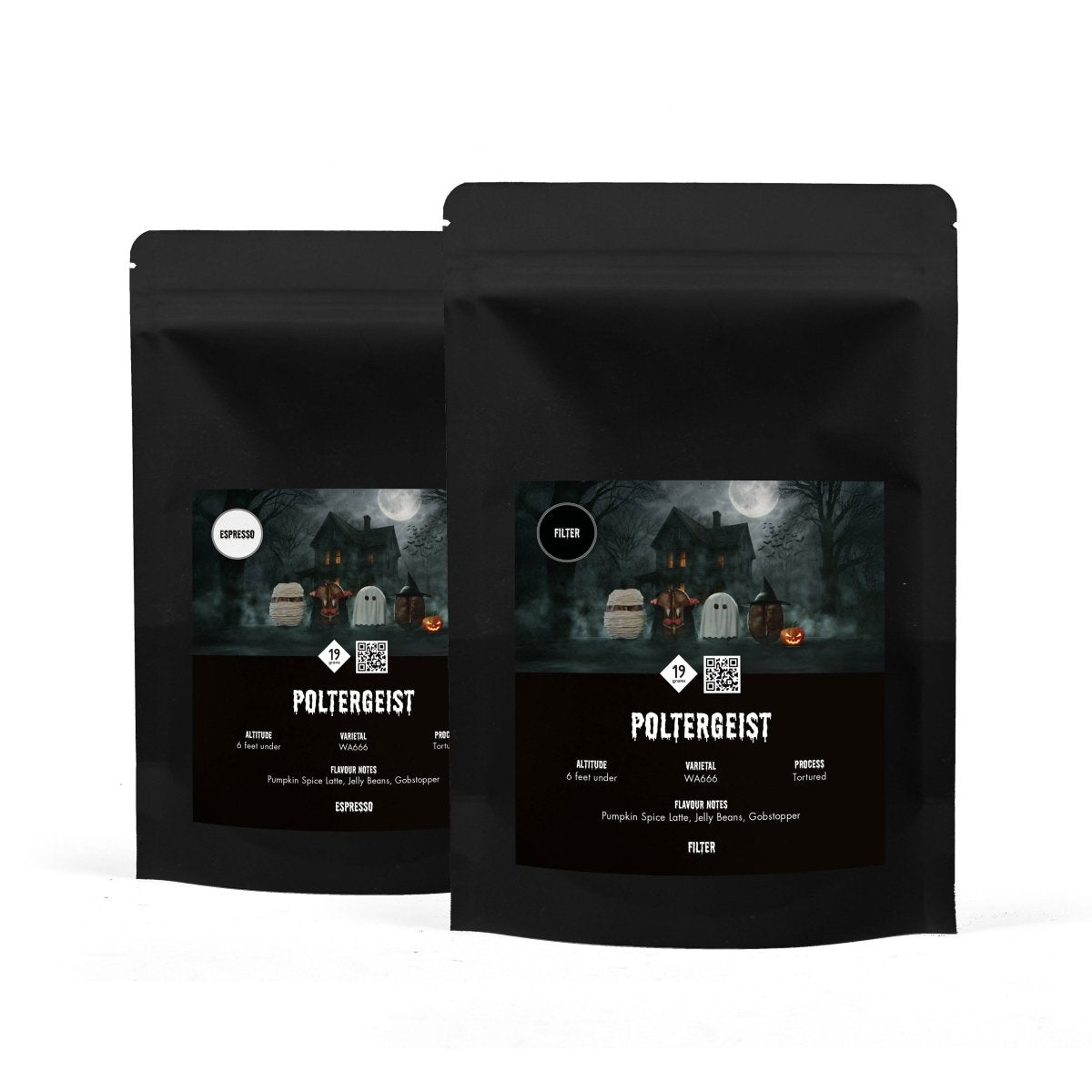 19grams Poltergeist Sonderedition – Espresso und Filter Kaffeeverpackung Halloween-Design