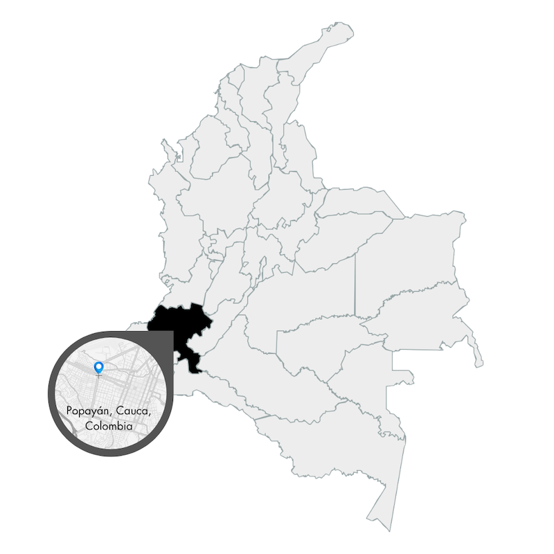 Kolumbien-Karte mit Herkunftsregion Popayán Cauca – 19grams Specialty Coffee Farm-Herkunft