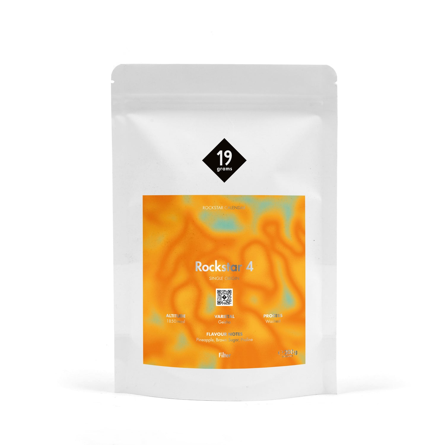 19grams Rockstar 4 Specialty Coffee – 19grams Kaffeebeutel mit orangefarbenem Rockstar Calendar Design, Single Origin Filterkaffee 200g, Kaffeerösterei Berlin