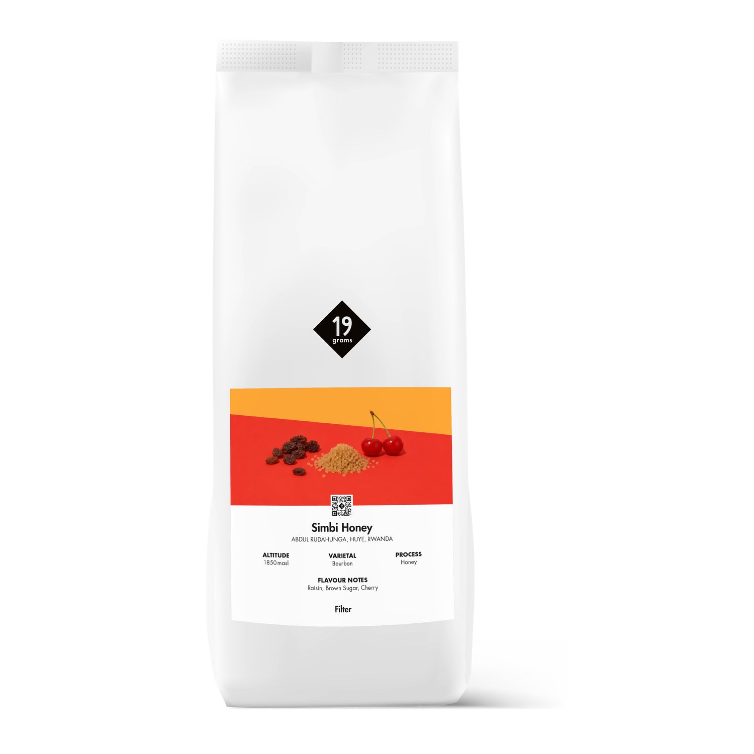 19grams Simbi Honey Filter 1kg Kaffeebeutel Produktmockup – Honey Bourbon, Ruanda Uganda, Filterkaffee Specialty Coffee Berlin