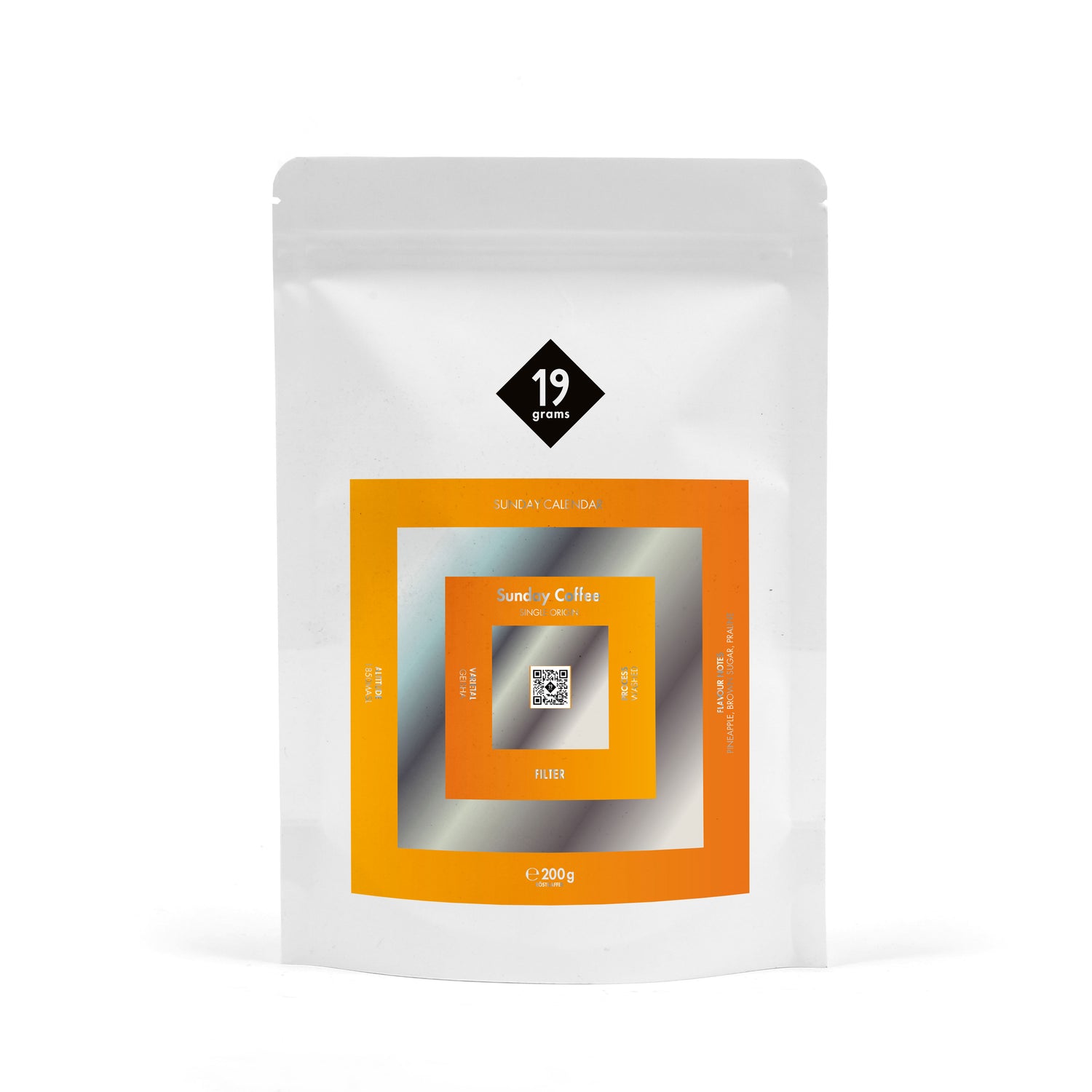 19grams Sunday Calendar Specialty Coffee – 19grams Kaffeebeutel mit orangefarbenem Sunday Coffee Design, Filterkaffee 200g, Kaffeerösterei Berlin