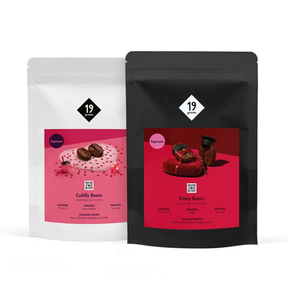 19grams Valentines Espresso – alle Mockups der Kaffeeverpackungen (Cuddly und Kinky) im Überblick