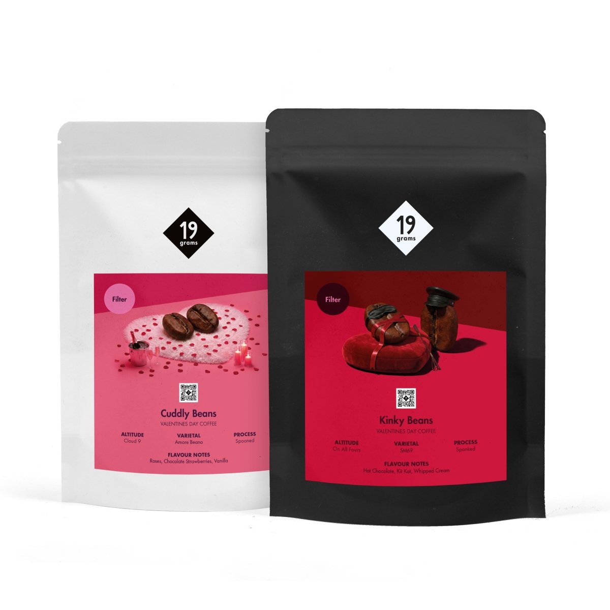 19grams Valentines Filterkaffee – Produktmockup der Valentins-Kaffeeverpackung auf weißem Hintergrund