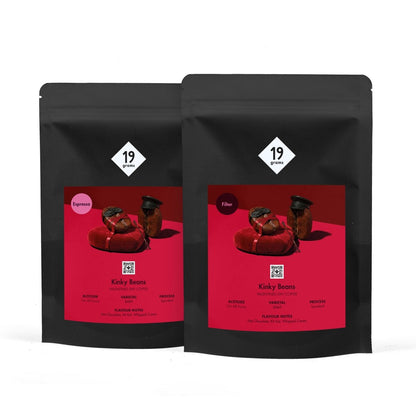19grams Valentines „Kinky" – alle Mockups der Kaffeeverpackungen (Espresso und Filter) im Überblick