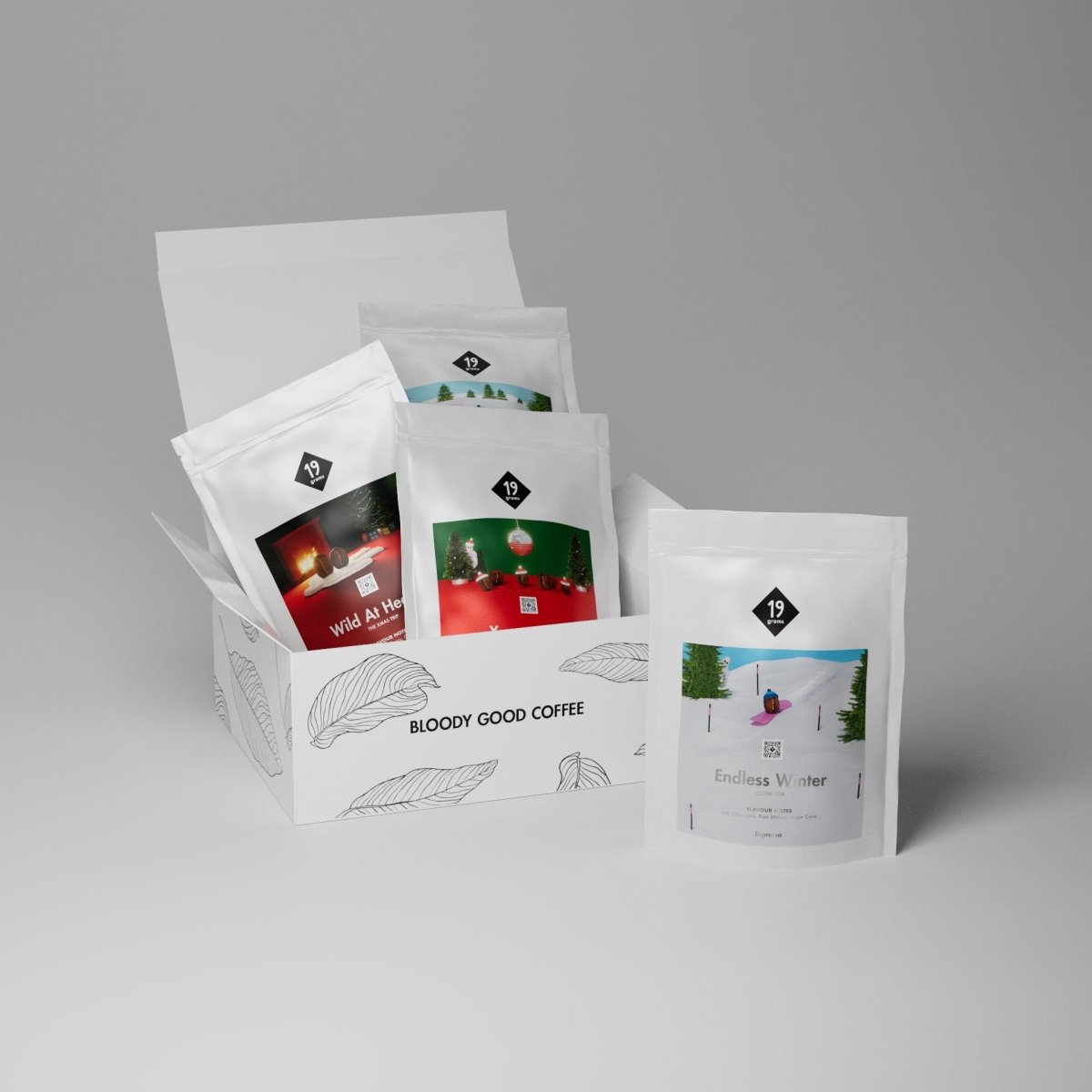 19grams XmasBox Geschenkset – Weihnachtskaffee Produktmockup Variante Specialty Coffee