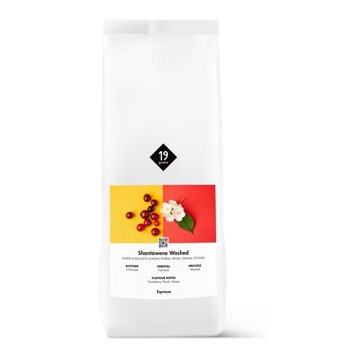 19grams Shantawene Washed Espresso Kaffeebohnen aus Äthiopien in der 1kg Tüte mit Noten von Cranberry, Mandel und Honig